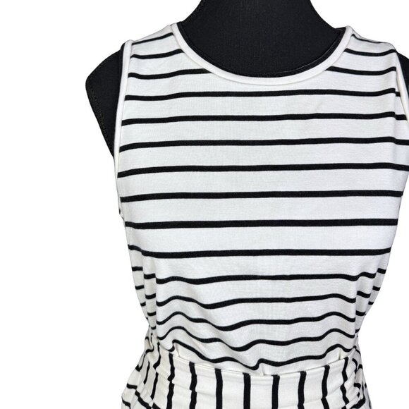 Banana Republic Black and White Striped Midi Dress – Soft Stretch, Tie Waist - Picture 3 of 7